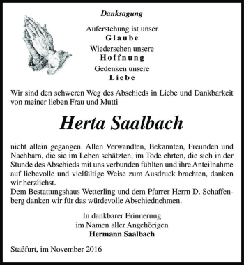 Traueranzeige von Herta Saalbach  von Magdeburger Volksstimme