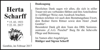Traueranzeige von Herta Scharff  von Magdeburger Volksstimme