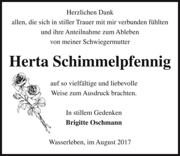 Traueranzeige von Herta Schimmelpfennig  von Magdeburger Volksstimme