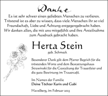 Traueranzeige von Herta Stein (geb. Schmeck)  von Magdeburger Volksstimme