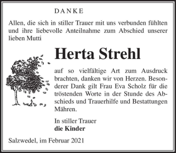 Traueranzeige von Herta Strehl  von Magdeburger Volksstimme