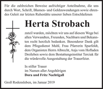 Traueranzeige von Herta Strobach  von Magdeburger Volksstimme