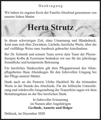 Traueranzeige von Herta Strutz  von Magdeburger Volksstimme