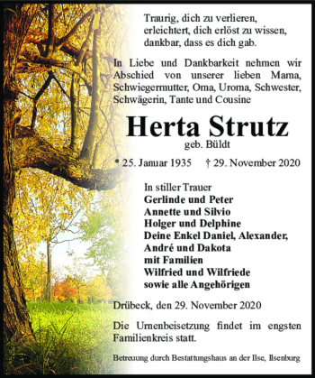Traueranzeige von Herta Strutz (geb. Büldt)  von Magdeburger Volksstimme