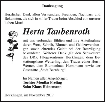 Traueranzeige von Herta Taubenroth  von Magdeburger Volksstimme