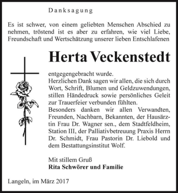 Traueranzeige von Herta Veckenstedt  von Magdeburger Volksstimme