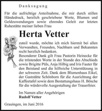 Traueranzeige von Herta Vetter  von Magdeburger Volksstimme