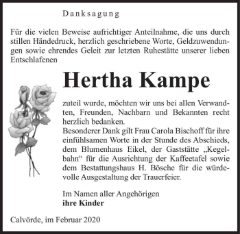 Traueranzeige von Hertha Kampe  von Magdeburger Volksstimme