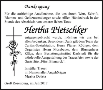 Traueranzeige von Hertha Pietschker  von Magdeburger Volksstimme