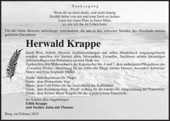 Traueranzeige von Herwald Krappe  von Magdeburger Volksstimme
