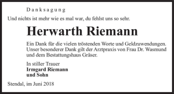 Traueranzeige von Herwarth Riemann  von Magdeburger Volksstimme