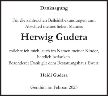 Traueranzeige von Herwig Gudera  von Magdeburger Volksstimme