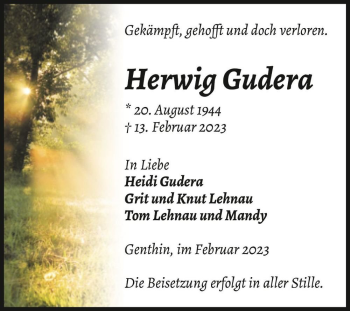 Traueranzeige von Herwig Gudera  von Magdeburger Volksstimme
