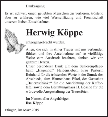 Traueranzeige von Herwig Köppe  von Magdeburger Volksstimme