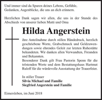 Traueranzeige von Hilda Angerstein  von Magdeburger Volksstimme