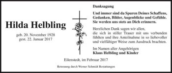 Traueranzeige von Hilda Helbling  von Magdeburger Volksstimme