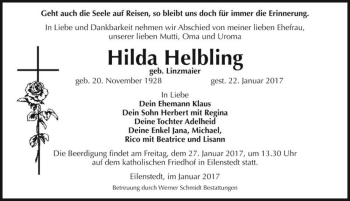 Traueranzeige von Hilda Helbling (geb. Linzmaier)  von Magdeburger Volksstimme