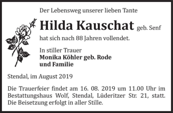 Traueranzeige von Hilda Kauschat (geb. Senf)  von Magdeburger Volksstimme