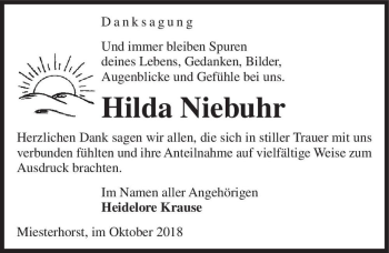 Traueranzeige von Hilda Niebuhr  von Magdeburger Volksstimme