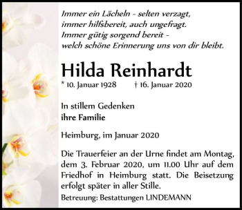 Traueranzeige von Hilda Reinhardt  von Magdeburger Volksstimme