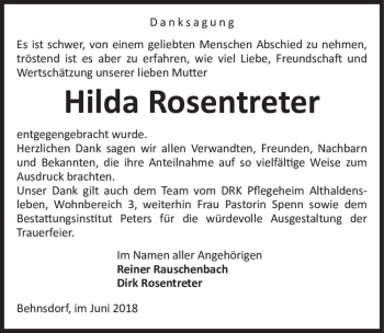 Traueranzeige von Hilda Rosentreter  von Magdeburger Volksstimme