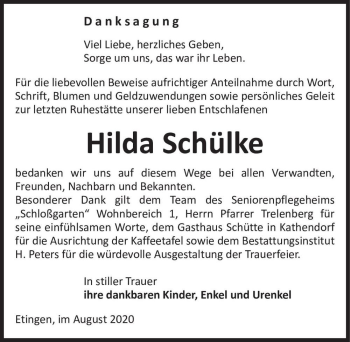 Traueranzeige von Hilda Schülke  von Magdeburger Volksstimme