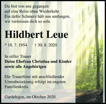 Traueranzeige von Hildbert Leue  von Magdeburger Volksstimme