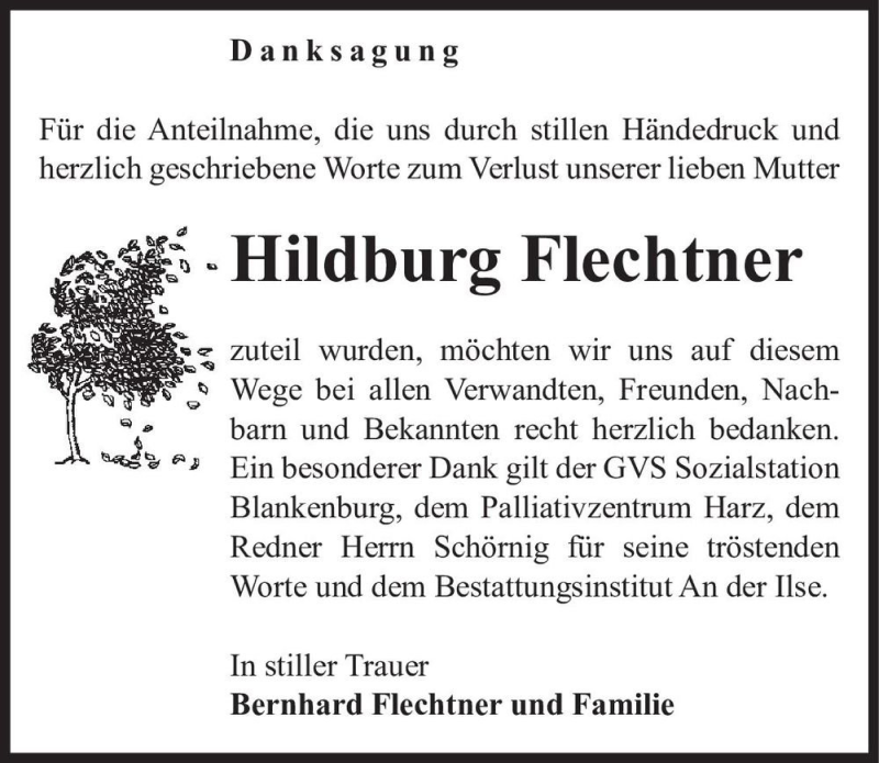  Traueranzeige für Hildburg Flechtner  vom 19.06.2021 aus Magdeburger Volksstimme