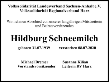 Traueranzeige von Hildburg Schneemilch  von Magdeburger Volksstimme