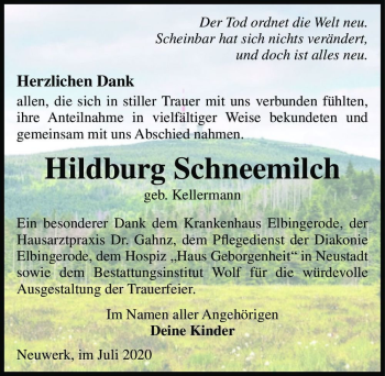 Traueranzeige von Hildburg Schneemilch (geb. Kellermann)  von Magdeburger Volksstimme