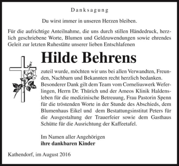 Traueranzeige von Hilde Behrens  von Magdeburger Volksstimme