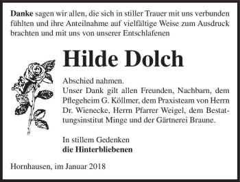Traueranzeige von Hilde Dolch  von Magdeburger Volksstimme