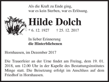Traueranzeige von Hilde Dolch  von Magdeburger Volksstimme