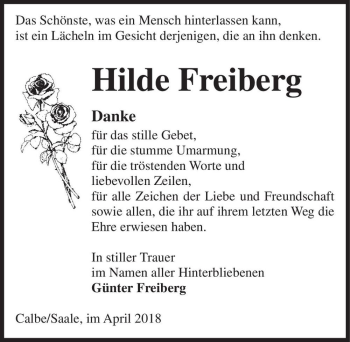 Traueranzeige von Hilde Freiberg  von Magdeburger Volksstimme