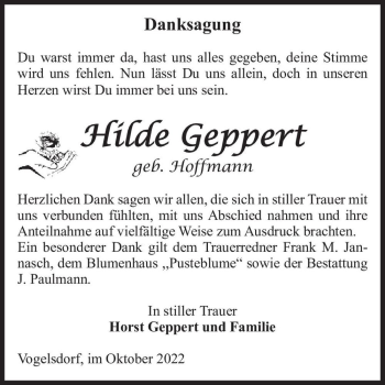 Traueranzeige von Hilde Geppert (geb. Hoffmann)  von Magdeburger Volksstimme