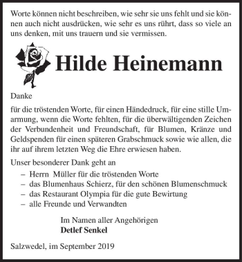Traueranzeige von Hilde Heinemann  von Magdeburger Volksstimme
