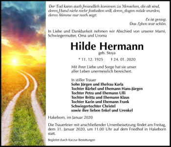 Traueranzeige von Hilde Hermann (geb. Stoya)  von Magdeburger Volksstimme