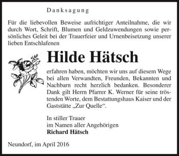 Traueranzeige von Hilde Hätsch  von Magdeburger Volksstimme