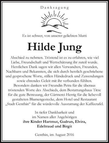 Traueranzeige von Hilde Jung  von Magdeburger Volksstimme