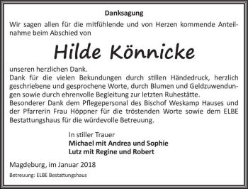 Traueranzeige von Hilde Könnicke  von Magdeburger Volksstimme