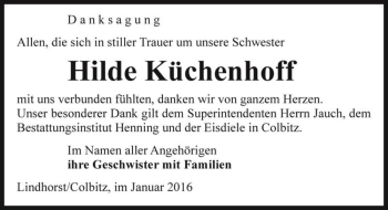 Traueranzeige von Hilde Küchenhoff  von Magdeburger Volksstimme