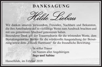Traueranzeige von Hilde Liebau  von Magdeburger Volksstimme