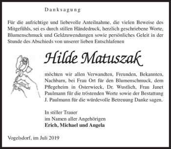 Traueranzeige von Hilde Matuszak  von Magdeburger Volksstimme