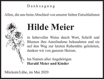 Traueranzeige von Hilde Meier  von Magdeburger Volksstimme