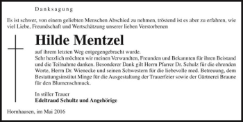 Traueranzeige von Hilde Mentzel  von Magdeburger Volksstimme