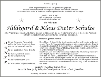 Traueranzeige von Hildegard & Klaus-Dieter Schulze  von Magdeburger Volksstimme