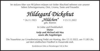Traueranzeige von Hildegard 