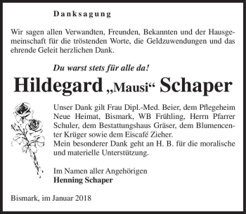 Traueranzeige von Hildegard 