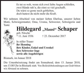 Traueranzeige von Hildegard 
