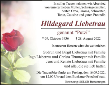 Traueranzeige von Hildegard 